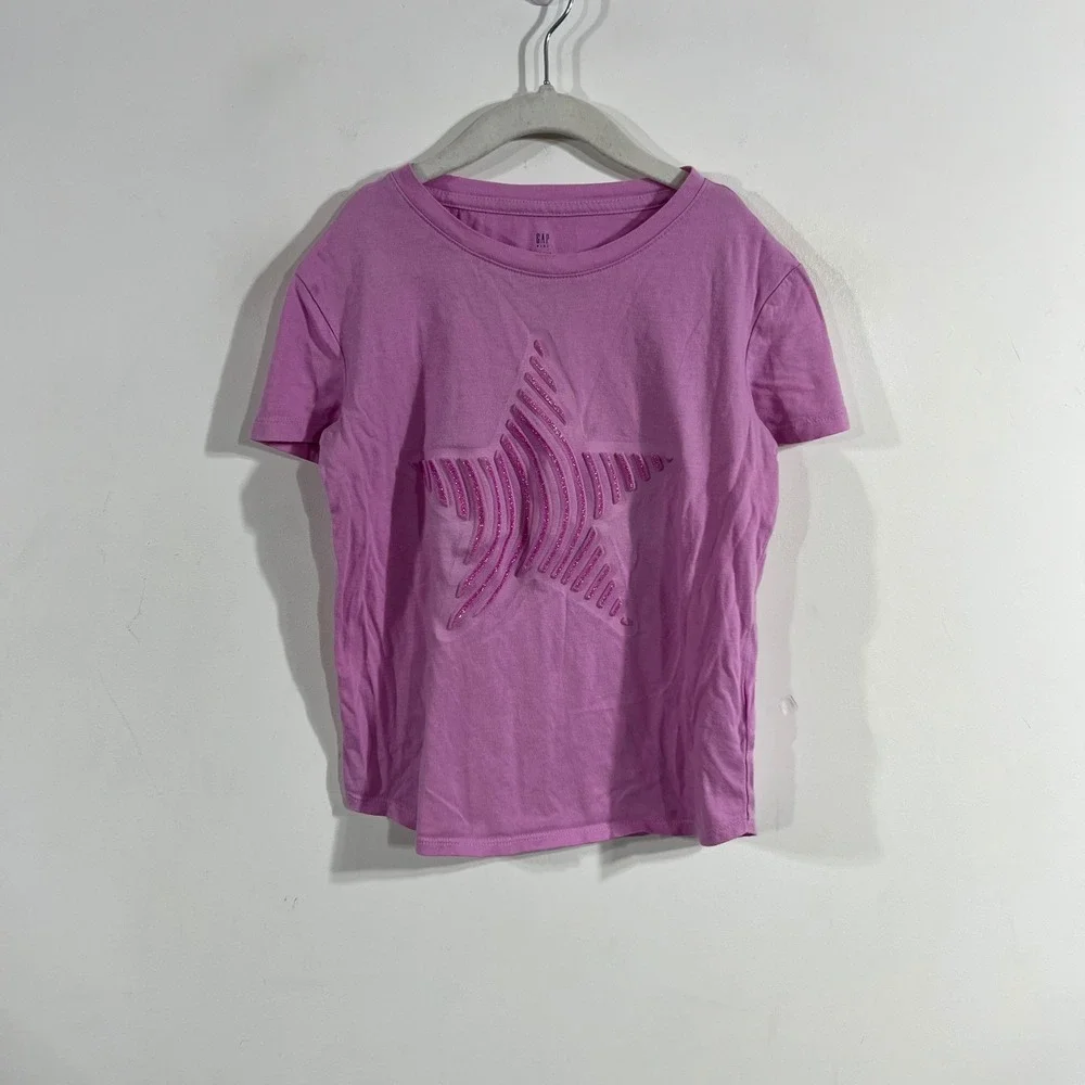 Gap Kids Pink Star Graphic T-Shirt Organically Grown Cotton Size M 8-9